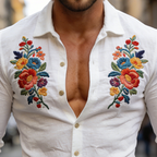 Men's Retro Casual Embroidered Cotton Lapel Long-Sleeve Shirt MTA2378L5TO