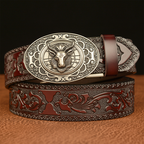 Men's Vintage Cowhide Personalized Carved Automatic Buckle Belt MTA0967F5U