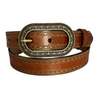 Men's Vintage Distressed Engraved Embossed Genuine Leather Belt 44748904U