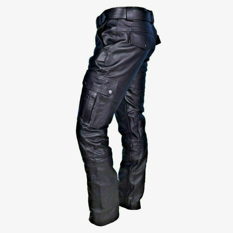 Men's Vintage Multi-Pocket Slim Fit Faux Leather Pants (Belt Excluded) 04018447M