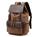 CASUAL FLAP LARGE CAPACITY LEATHER CANVAS BACKPACK