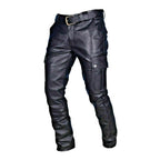 Men's Vintage Multi-Pocket Slim Fit Faux Leather Pants (Belt Excluded) 04018447M